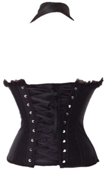 Black gothic burlesque corset with ribbon straps